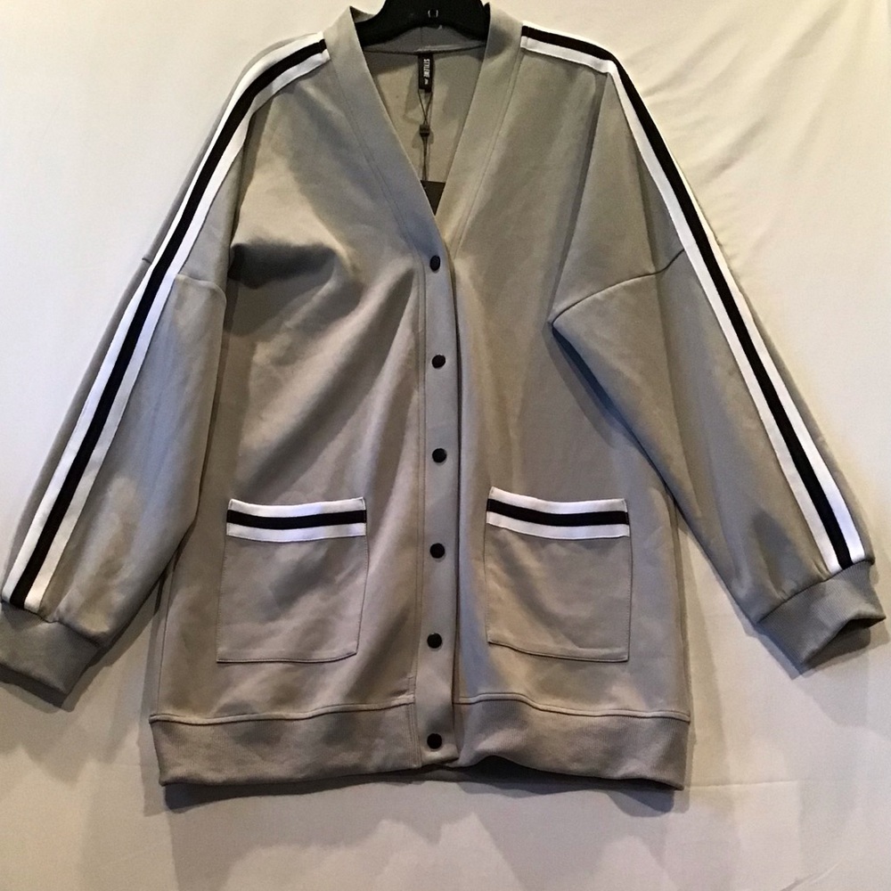 210 STYLEWE Gray Varsity Jacket with Black and White Accents